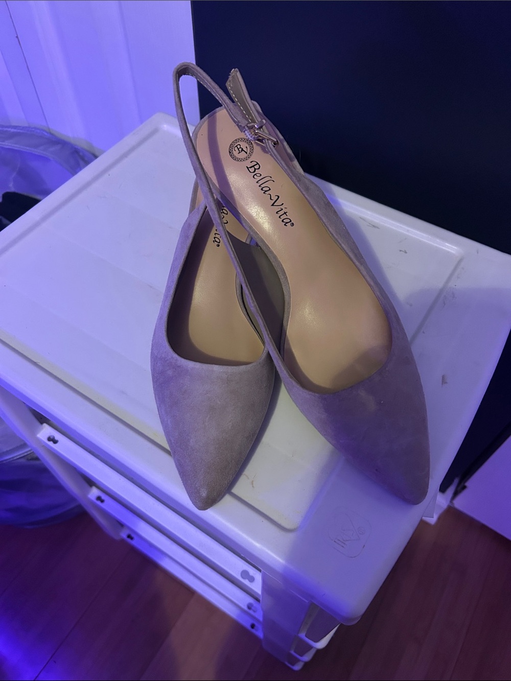Bella Vita -Taupe Suede Pointed Slingback Flats